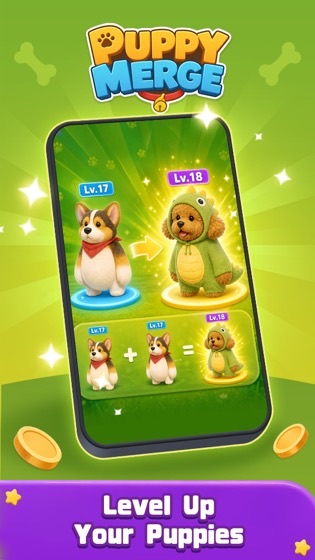 Merge two Level 17 puppies into a higher-level dog